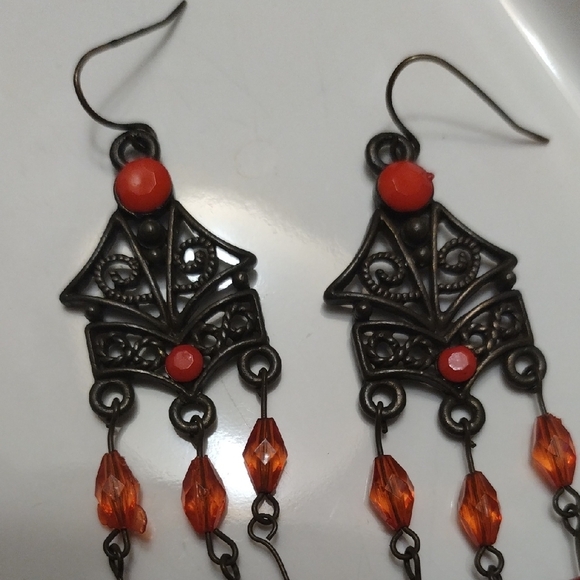 Turquoise/Silver And Blue/Silver Teardrop. Orange/Red Chandelier Style - Picture 9 of 9